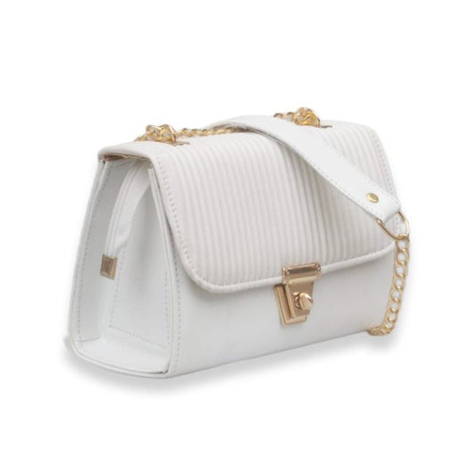 White Stylish Hand Bag With Top Handle And Long Strap Safety Pocket Bag